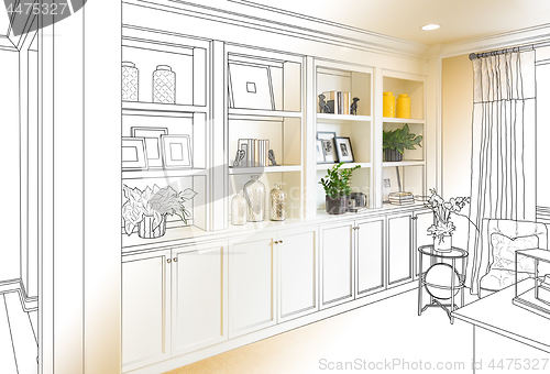 Image of Custom Built-in Shelves and Cabinets Design Drawing Gradating to