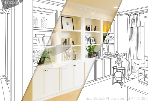 Image of Custom Built-in Shelves and Cabinets Design Drawing with Cross S