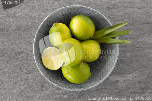 Image of close up of whole limes in bowl