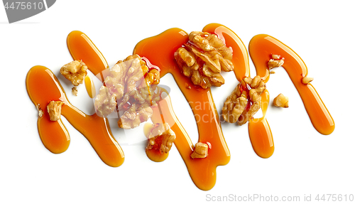 Image of walnuts and caramel sauce