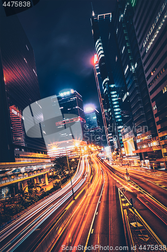 Image of Street traffic in Hong Kong at night