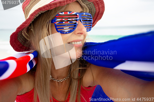 Image of Aussie Australian happy woman supporter or fan