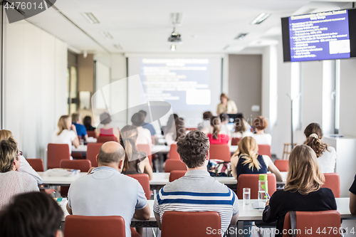 Image of Academic presentation in lecture hall at university.