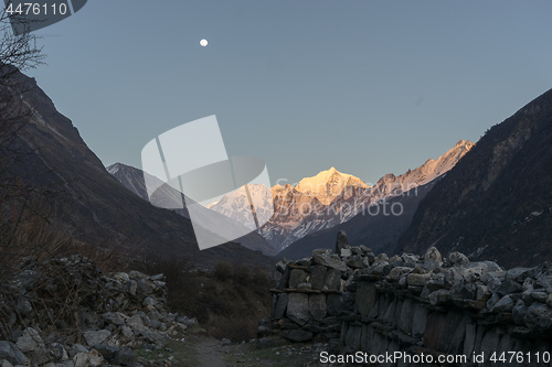 Image of Langtang valley moonrise over mountain