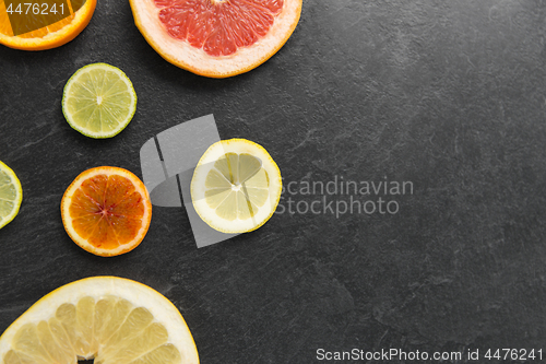 Image of close up of different citrus fruit slices