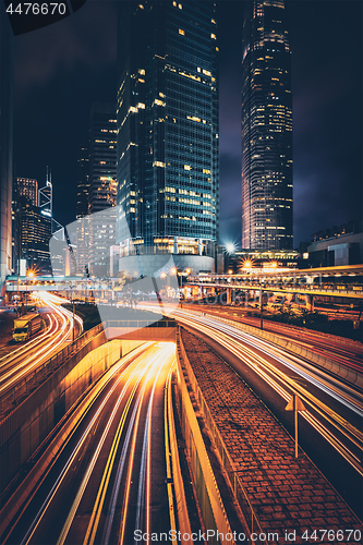 Image of Street traffic in Hong Kong at night