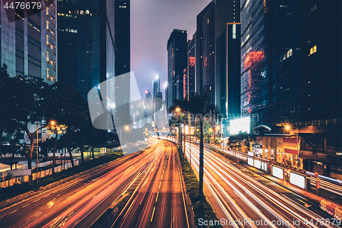 Image of Street traffic in Hong Kong at night