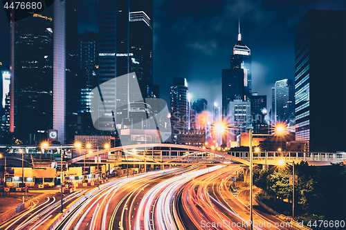 Image of Street traffic in Hong Kong at night