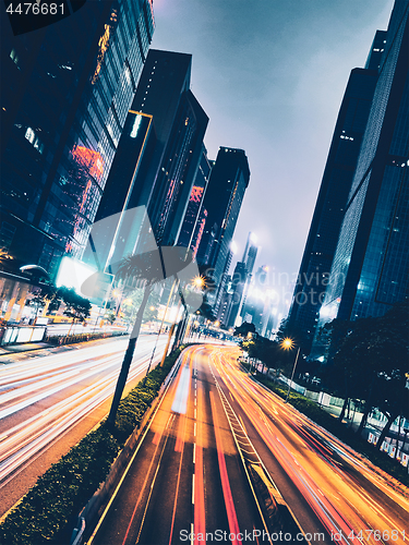 Image of Street traffic in Hong Kong at night