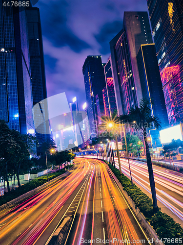 Image of Street traffic in Hong Kong at night