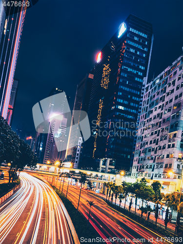 Image of Street traffic in Hong Kong at night