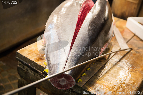 Image of fresh gutted tuna fish at japanese street market