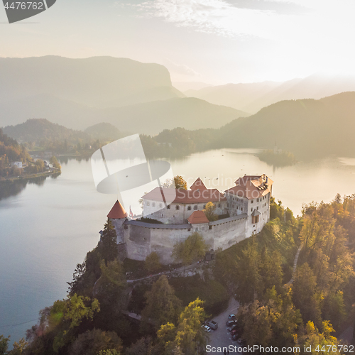 Image of Medieval castle on Bled lake in Slovenia in autumn.