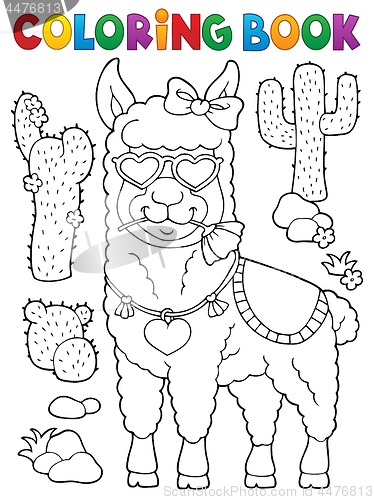 Image of Coloring book llama with love glasses 1