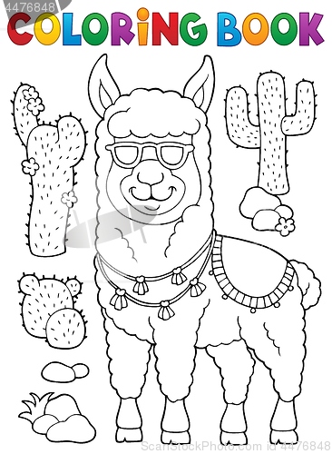 Image of Coloring book llama with sunglasses 1
