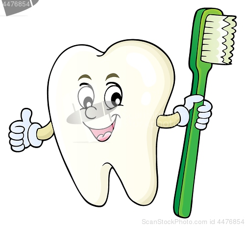Image of Tooth holding toothbrush theme image 1