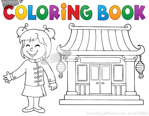 Image of Coloring book girl by Chinese temple