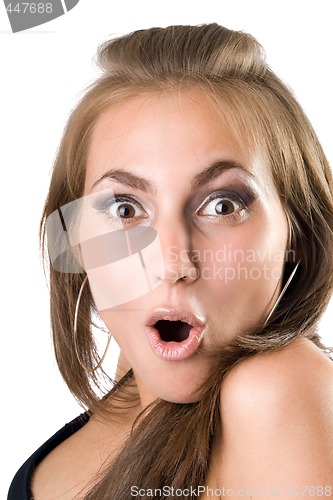 Image of portrait of the beautiful young surprised girl. Isolated