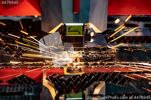 Image of CNC Laser cutting of metal, modern industrial technology.