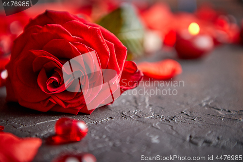 Image of Red rose, petals, candles, dating accessories, boxed gifts, hearts, sequins