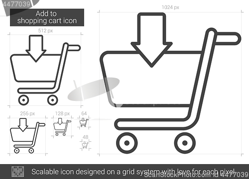 Image of Add to shopping cart line icon.