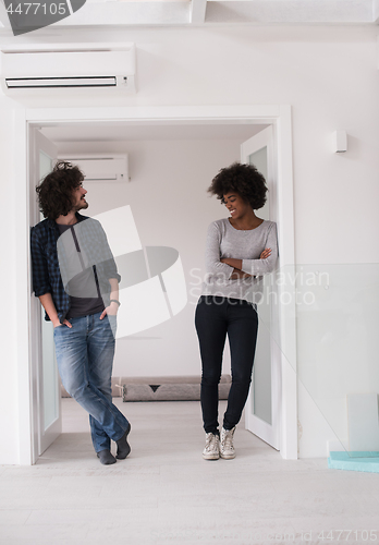 Image of multiethnic couple renovating their home