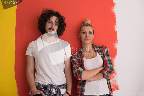 Image of couple in love  over color background