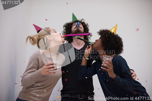 Image of confetti party multiethnic group of people