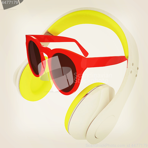 Image of Sunglasses and headphone for your face. 3d illustration. Vintage