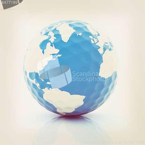 Image of Conceptual 3d illustration. Golf ball world globe. Vintage style