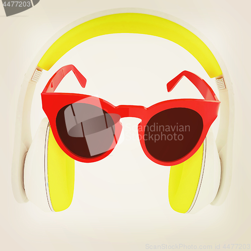 Image of Sunglasses and headphone for your face. 3d illustration. Vintage