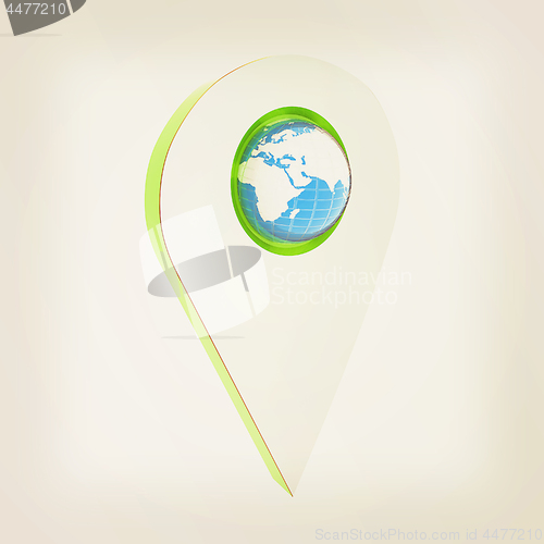 Image of Realistic 3d pointer of map with Earth. Global concept. 3d illus