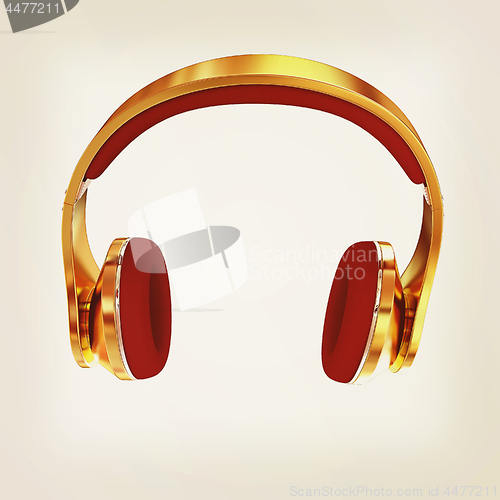 Image of Golden headphones. 3d illustration. Vintage style
