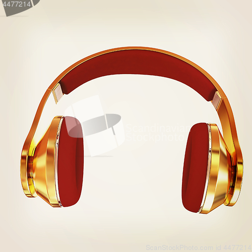 Image of Golden headphones. 3d illustration. Vintage style