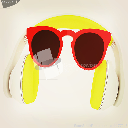 Image of Sunglasses and headphone for your face. 3d illustration. Vintage