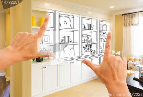 Image of Hands Framing Custom Built-in Shelves and Cabinets Design Drawin