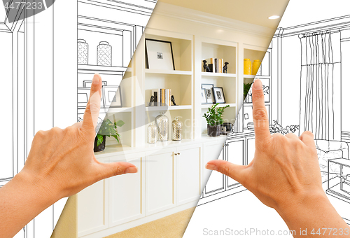 Image of Hands Framing Custom Built-in Shelves and Cabinets Design Drawin