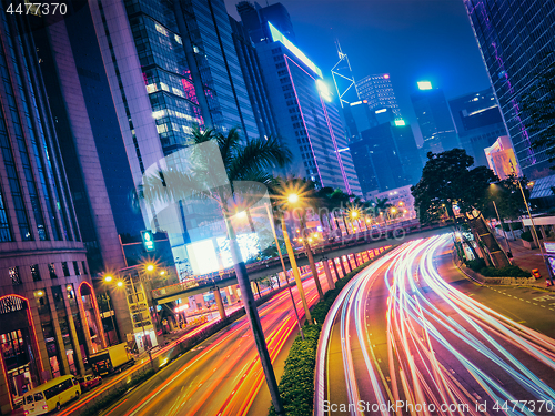 Image of Street traffic in Hong Kong at night