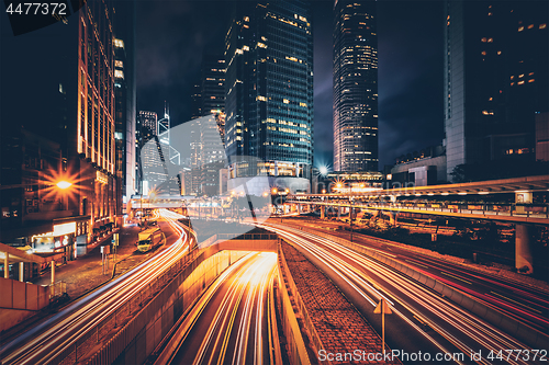 Image of Street traffic in Hong Kong at night