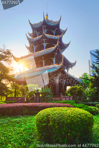 Image of Wangjiang Pavilion in Wangjianglou park. Chengdu, Sichuan, China