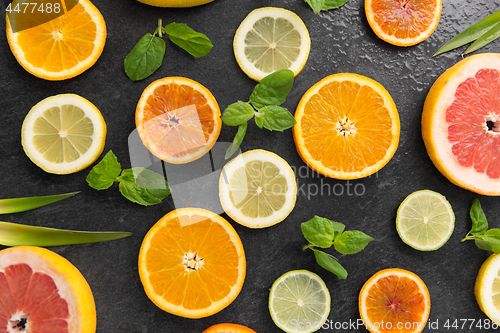 Image of close up of different citrus fruit slices