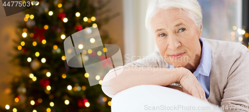 Image of happy senior woman face at home