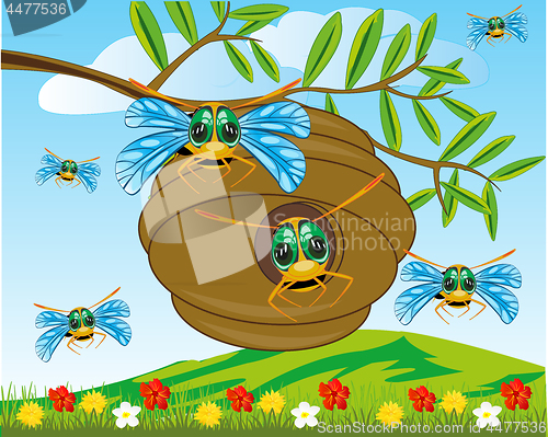 Image of Jack with bee on green branch tree