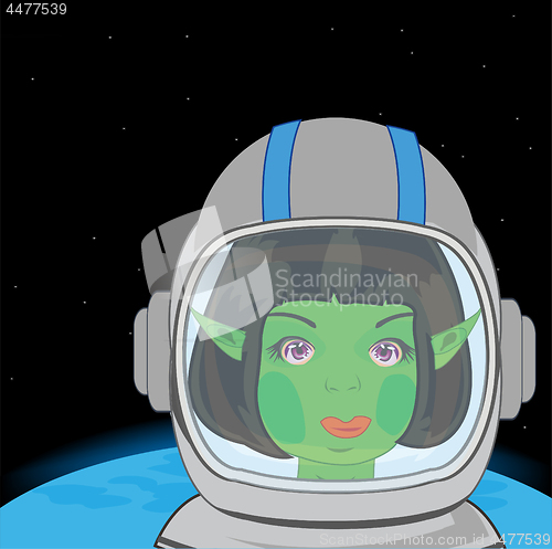 Image of Fairy-tale essence girl troll in cosmos.Vector illustration