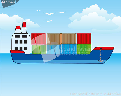 Image of Freighter with container in open sea.Vector illustration