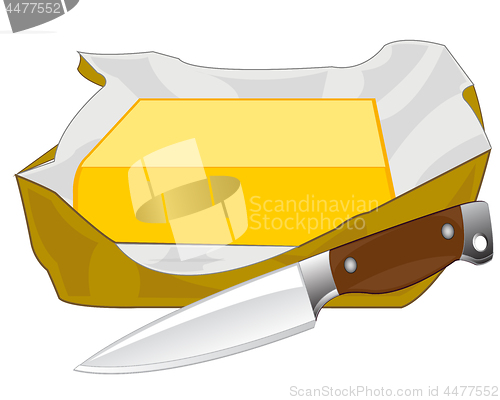 Image of Vector illustration of the piece of the butter and knife