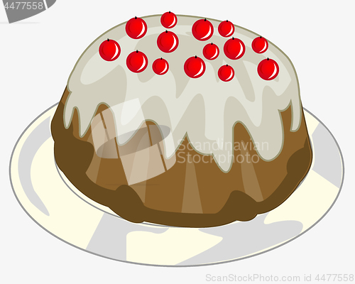 Image of Vector illustration of the cake decorated berry on plate