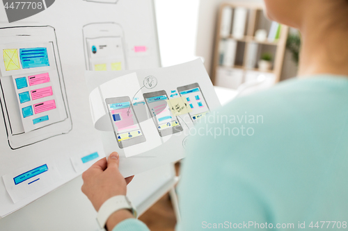 Image of close up of ui designer with templates at office