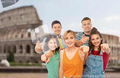 Image of friends pointing at you over coliseum background