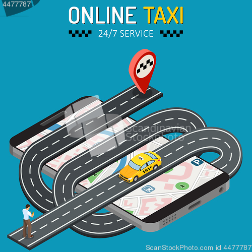 Image of Online Taxi Isometric Concept